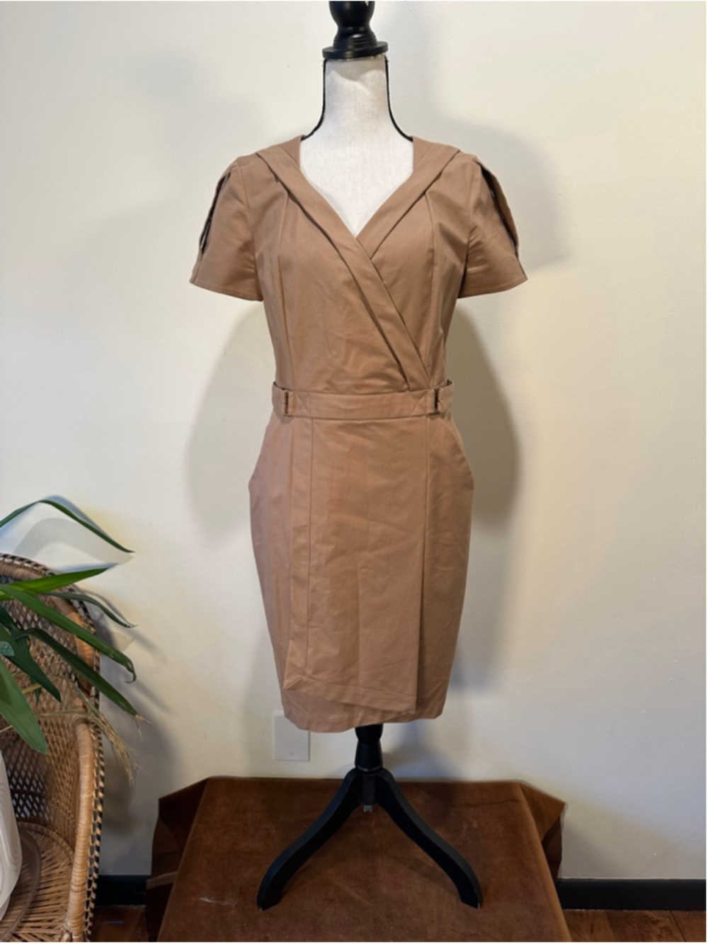 REISS | Quiet Luxury Wrap-Style Belted Dress | Camel Neutral | US 8